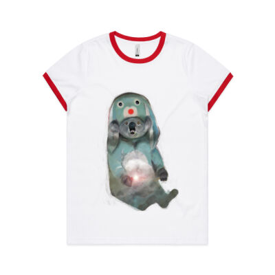 Pyro bunny Koala on a women's retro ringers tee. Thumbnail